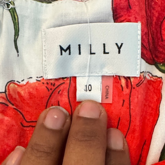 NWT MILLY Nia Peony A-Line Midi Dress size 10 red and white - Picture 7 of 13